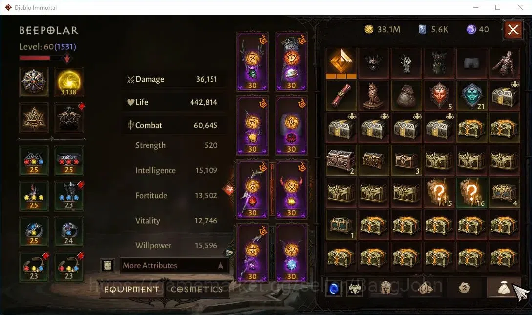 Diablo Immortal Accounts High-End SEA-Enigma CS Off|60 (1531) Warlock - Vanquisher |CR 60k |Reso 3138 |8x L30 Legendary 6