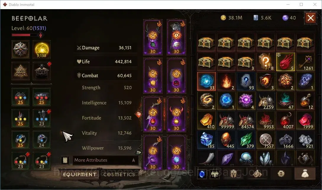 Diablo Immortal Accounts High-End SEA-Enigma CS Off|60 (1531) Warlock - Vanquisher |CR 60k |Reso 3138 |8x L30 Legendary 7