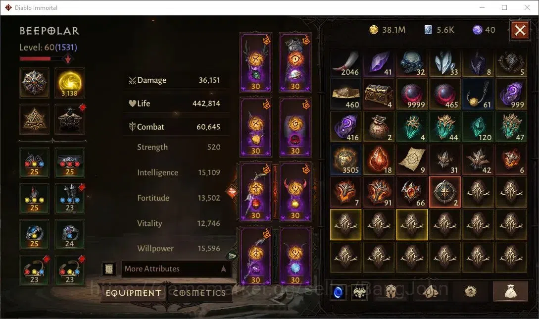 Diablo Immortal Accounts High-End SEA-Enigma CS Off|60 (1531) Warlock - Vanquisher |CR 60k |Reso 3138 |8x L30 Legendary 8