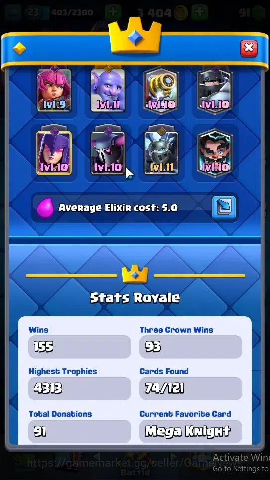 Clash Royale Accounts Lv 23|Trophy 4313|KTL 9|Total Card 74|1 Hero 1 EVO image 3