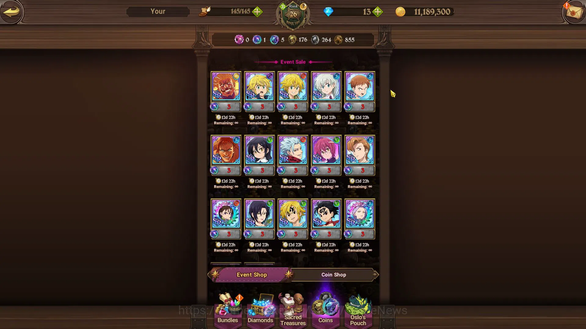 The Seven Deadly Sins: Grand Cross Accounts Global|596K CC|3 UR| Nightmare Salos,Oppressor Dem image 7
