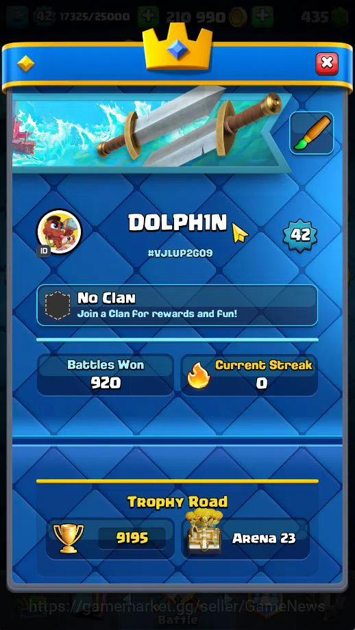 Clash Royale Accounts Midgame Lv 42|Trophy 9195|KTL 14|Limited Skin|Card 121| 1 HERO 7 EVO 8 Champ 21 Legendary 33 Epic 30 2