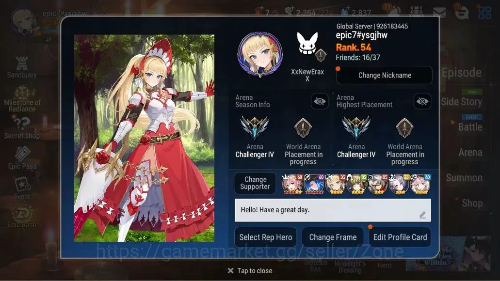 Epic Seven Accounts Limited Hero Global Unverif|11 ML(C Lilias,NMLuna,Solitaria,LC Bellona,LW Peira,Etc)|Bless ON|SS 15