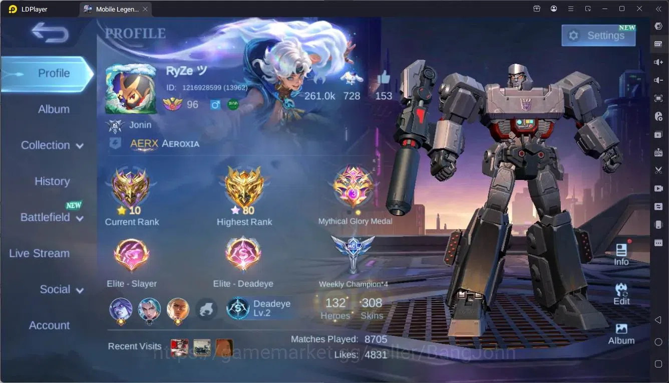 Mobile Legends: Bang Bang Accounts Global|Hero 132|Skin 308|Exalted|Prime Granger,Bea image 20