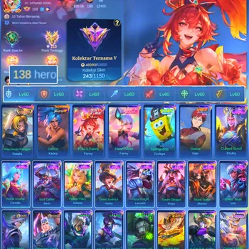 Mobile Legends: Bang Bang Accounts Others HERO 138 SKIN 243 | EMBLEM ALL MAX| COLECTOR NATALIA| PACE FANNY|  CYPLOPS