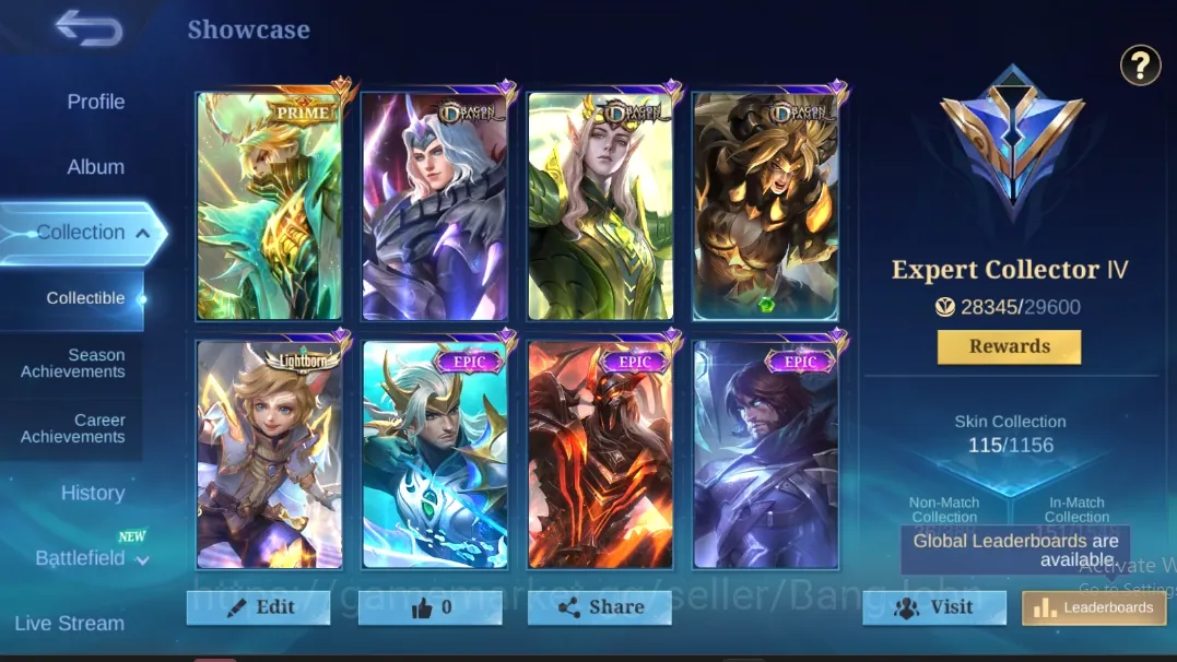 Mobile Legends: Bang Bang Accounts Others Global|115 Skin|Expert|PRIME Granger,DragonTamer Lancelot Estes 1