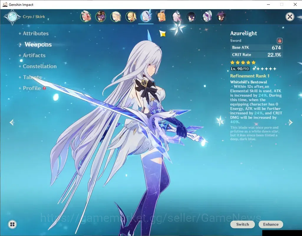 Genshin Impact Accounts End Game Asia|AR 57|Skirk PremTeam|6 Limited+7(*5WEP)|[Skirk,Escoffier]+Sign,Nicole,Varesa|Mc 4
