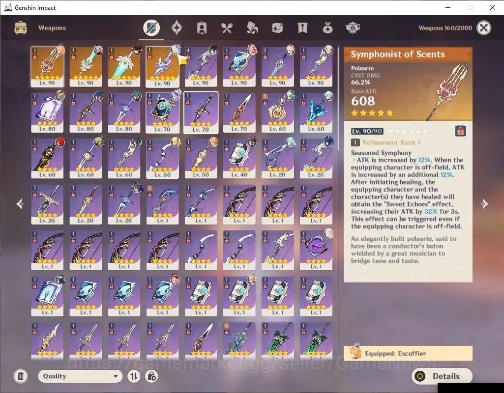 Genshin Impact Accounts End Game Asia|AR 57|Skirk PremTeam|6 Limited+7(*5WEP)|[Skirk,Escoffier]+Sign,Nicole,Varesa|Mc 6