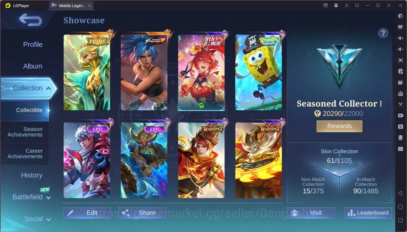 Mobile Legends: Bang Bang Accounts GlobalHero 56|Skin 61|Seasoned|Prime Granger|KOF K image 19