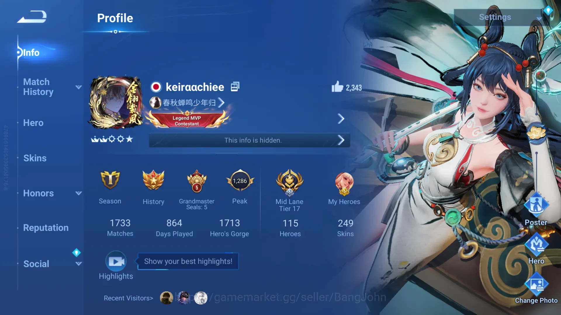 Honor of Kings Accounts Rare Skin Global|115H 249S|FLAWLESS 1
