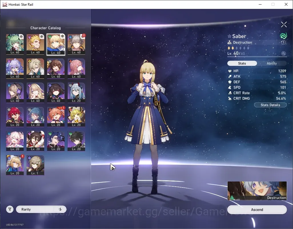 Honkai Star Rail Accounts Others ASIA|TL 27|4 Limited|Saber,Gilgamesh,Huohuo & Aventurine + 1 Standard|Male 1