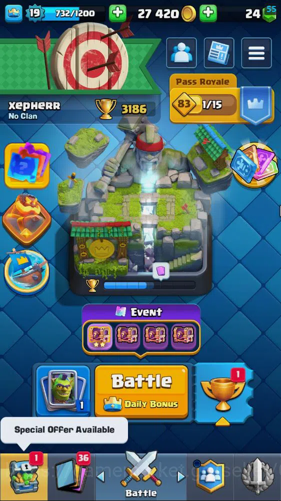 Clash Royale Accounts Lv 19|Trophy 3186|KTL 8|Limited Skin|Card 55| 2 EV image 1