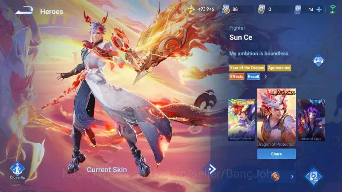 Honor of Kings Accounts Rare Skin Global|113H 228S|AOT Jing[Mikasa]|JJK Kongming[GojoSatoru]|Seiya Dharma|LNY2024 Sun 10
