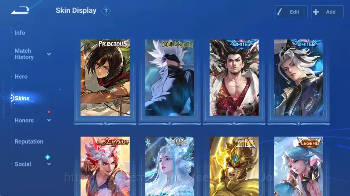 Honor of Kings Accounts Rare Skin Global|113H 228S|AOT Jing[Mikasa]|JJK Kongming[GojoSatoru]|Seiya Dharma|LNY2024 Sun 5