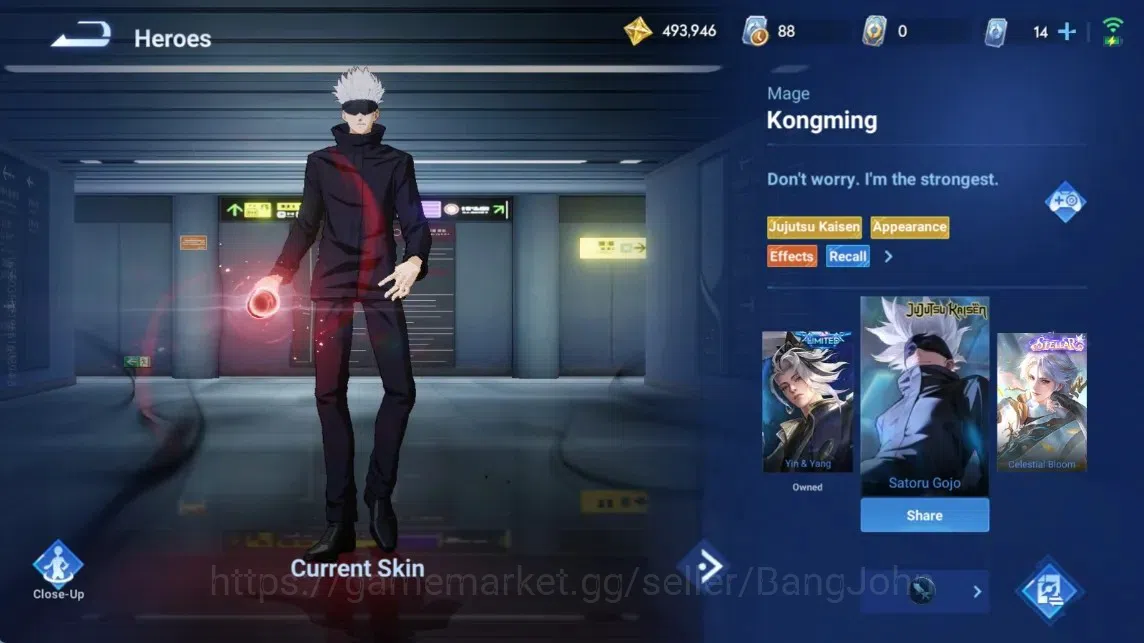 Honor of Kings Accounts Rare Skin Global|113H 228S|AOT Jing[Mikasa]|JJK Kongming[GojoSatoru]|Seiya Dharma|LNY2024 Sun 8