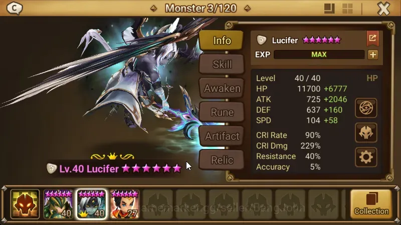 Summoners War: Sky Arena Accounts End-Game ASIA|lv100|1 LD (Lucifer) 27 Nb5 1