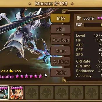 Summoners War: Sky Arena Accounts End-Game ASIA|lv100|1 LD (Lucifer) 27 Nb5