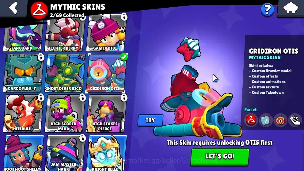 Brawl Stars Accounts 1134 Trophy|18 Brawler 2 Max (Tick,Edgar)|13k Bling |2 Mythic [Gridiron Otis,Tickoyaki] 4 Epic Skins|CN 11