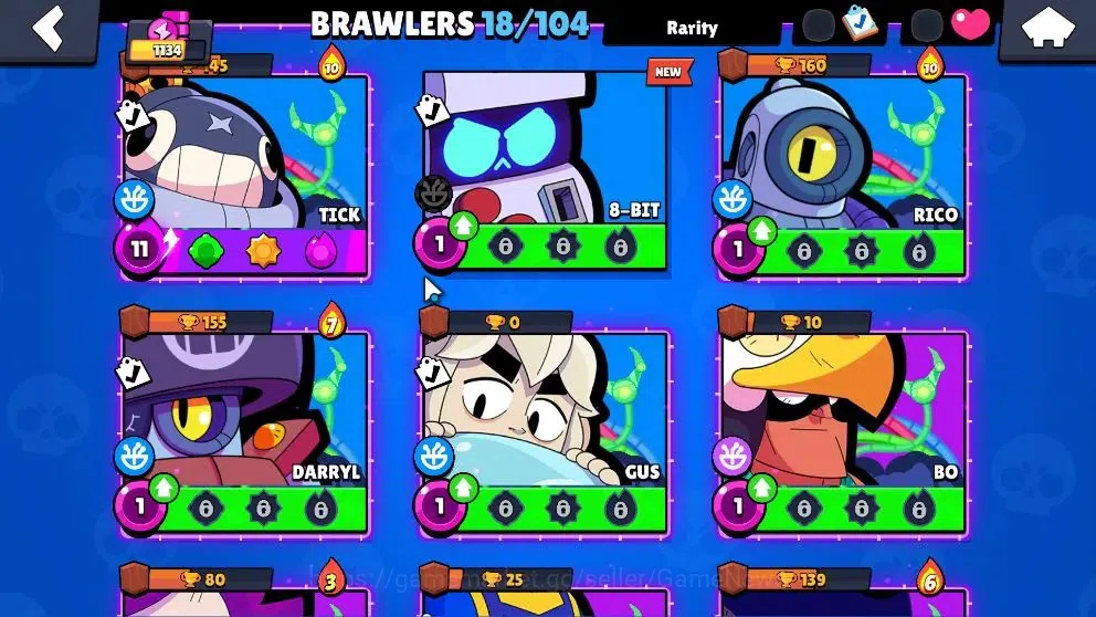 Brawl Stars Accounts 1134 Trophy|18 Brawler 2 Max (Tick,Edgar)|13k Bling |2 Mythic [Gridiron Otis,Tickoyaki] 4 Epic Skins|CN 9