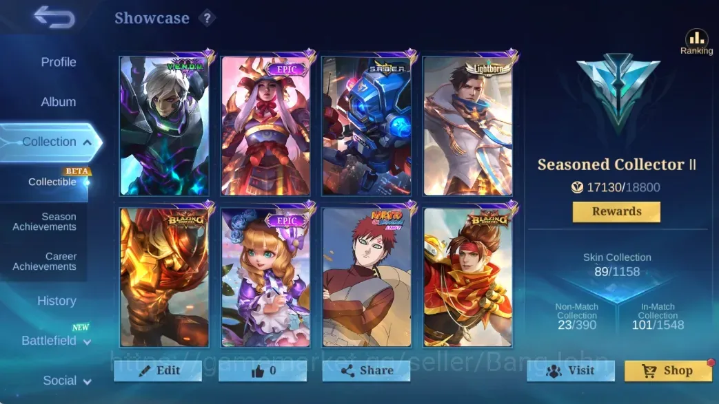 Mobile Legends: Bang Bang Accounts Others Global|73H 89S|Seasoned|V.E.N.O.M. Gusion|Epic Freya|S.A.B.E.R. Cyclops|Lightborn 1