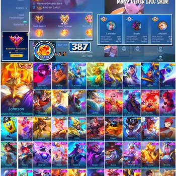 Mobile Legends: Bang Bang Accounts #4652 387 Skins | Johnson Sovereign of Realms (LEGEND) | Dyrroth Orochi Chris (KOF