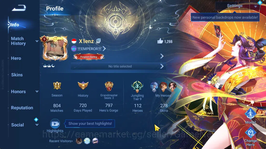 Honor of Kings Accounts Hero112 Skin278|FrozenLadyZhen,JJK(LadySun,SimaYi) image 2