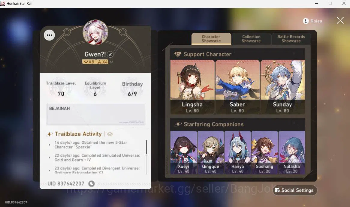 Honkai Star Rail Accounts ASIA|TL70|12 limit|DanHEng PT,Sunday,Saber<hyacine image 2
