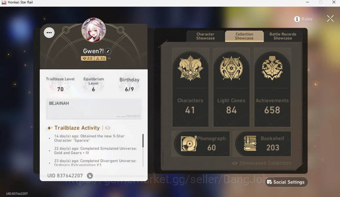 Honkai Star Rail Accounts ASIA|TL70|12 limit|DanHEng PT,Sunday,Saber<hyacine image 3