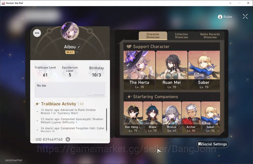 Honkai Star Rail Accounts ASIA | TL 61 | 6 Limit | The Herta E1 + Sign | Dan image 14