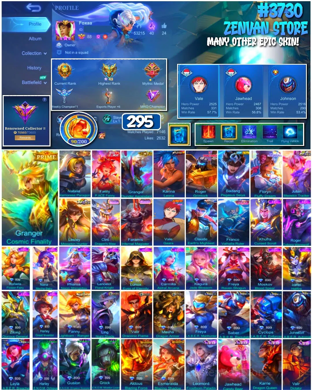 Mobile Legends: Bang Bang Accounts #3730 295 Skins | Collector Natalia | Prime Grange image 1