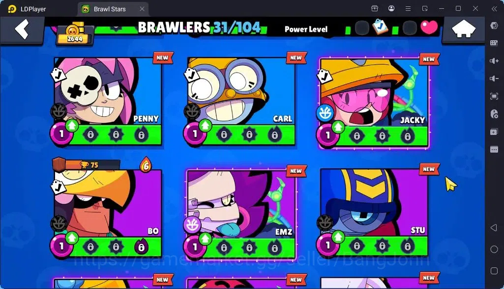 Brawl Stars Accounts Global |Trophy 2644 | Brawler 31, 2 Max 2Max with Supercharge | Skins 2 Mythic,5 Epic|Bling 19