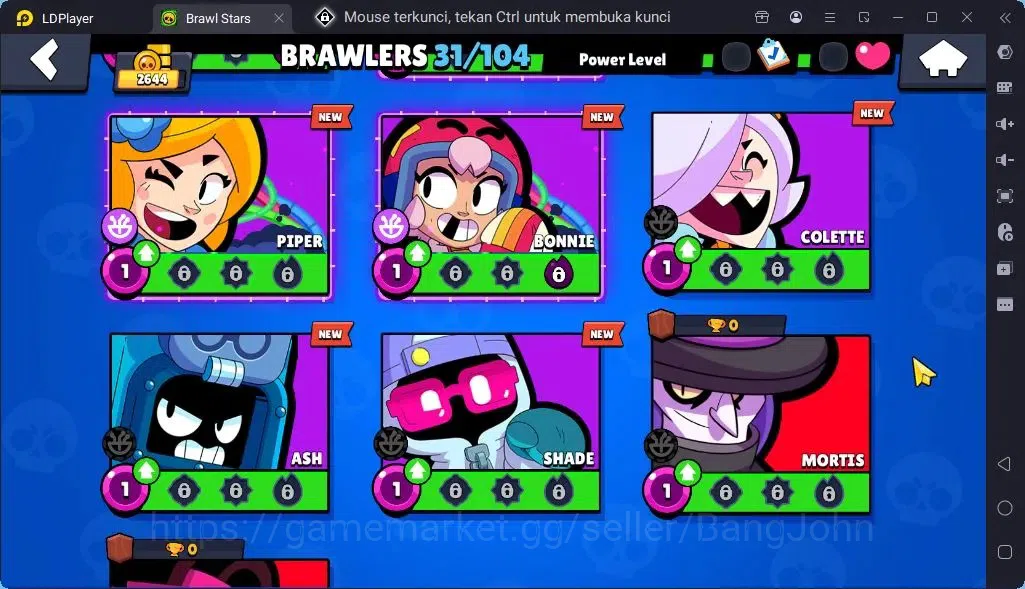 Brawl Stars Accounts Global |Trophy 2644 | Brawler 31, 2 Max 2Max with Supercharge | Skins 2 Mythic,5 Epic|Bling 20
