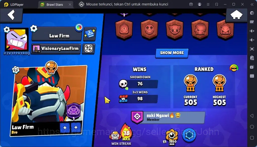 Brawl Stars Accounts Global |Trophy 2644 | Brawler 31, 2 Max 2Max with Supercharge | Skins 2 Mythic,5 Epic|Bling 3