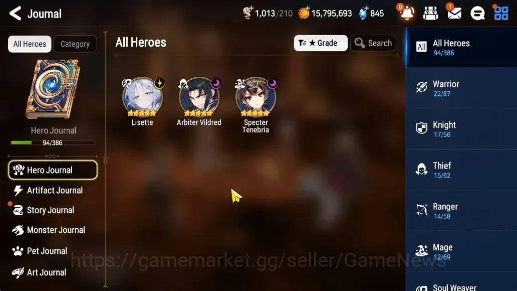 Epic Seven Accounts Limited Hero GLOBAL UnVerif|NewEra| 3 ML (Lisette,AB Vildred,Spec 1