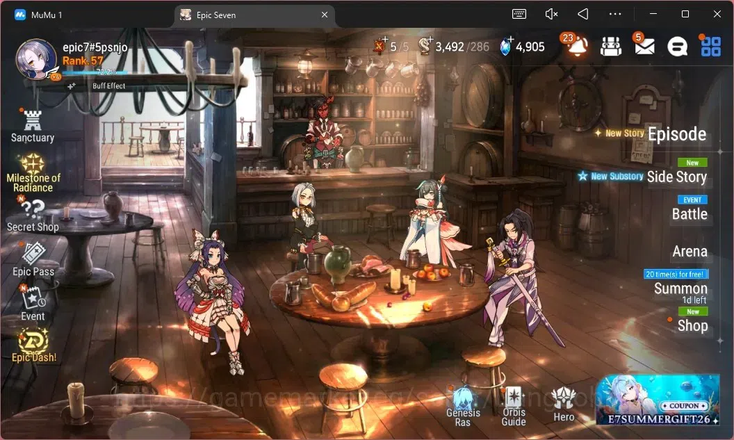 Epic Seven Accounts High-End Global Unverif | 5 ML (TR Elvira,LOT Scales,LC Bellona,SB Aramitha,SE Celine)|PoH+Bless ON|SS 1