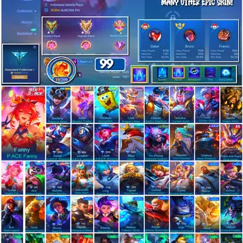 Mobile Legends: Bang Bang Accounts 🔥 #4052 🔥 99 Skins 💎 Fanny P.ACE 👑 Highest Rank 252 Stars ⚔️ Full SABER Set ⭐ Claude