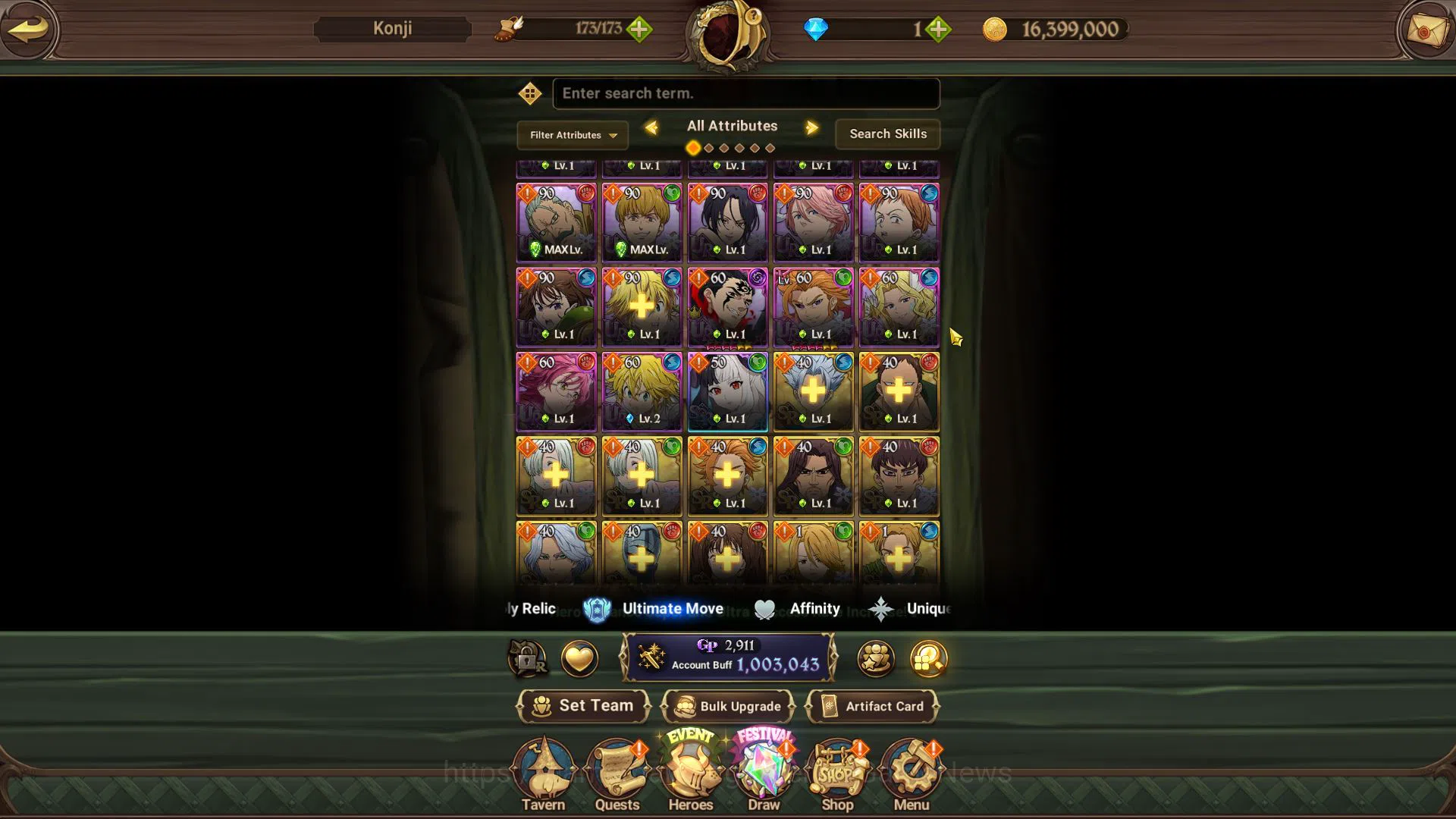 The Seven Deadly Sins: Grand Cross Accounts Midgame Global | 1M CC | Starter Ch4 | 5 UR | Opressor Demon King, Arthur, Thor 5