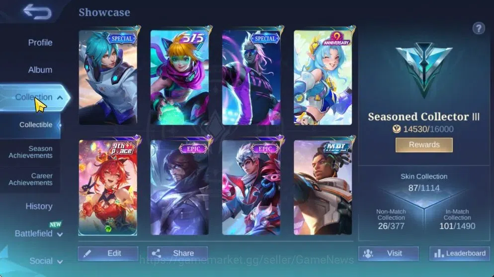 Mobile Legends: Bang Bang Accounts Hero 63|Skin 87|Pace Fanny,Epic[Roger,Valir],Golde image 2