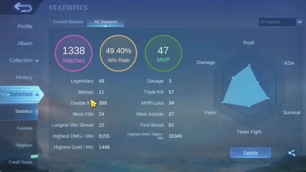 Mobile Legends: Bang Bang Accounts Hero 63|Skin 87|Pace Fanny,Epic[Roger,Valir],Golde image 3