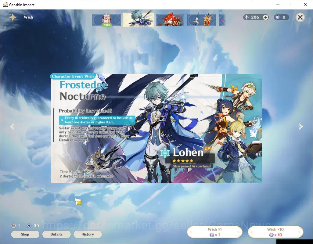 Genshin Impact Accounts Others ASIA|AR 53|6 Limited + 2(*5Weapon)|Mavuika,Zibai,Chasca,Xiao,Wanderer,Nahida|Lost 10
