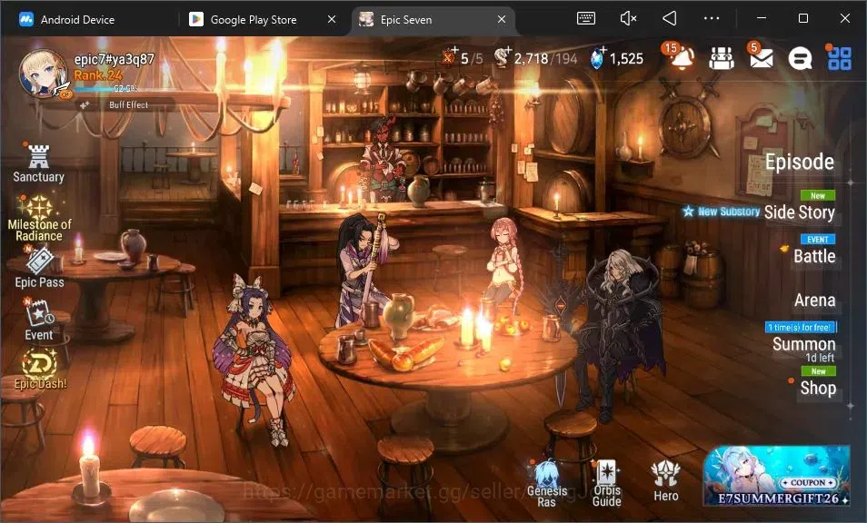 Epic Seven Accounts Starter Global Unverif|Starter|6 ML|J Kise,M Chloe,B Hwayoung,DP Aria,MA ken,Straze|PoH ON|SS 1K|Stigma 1
