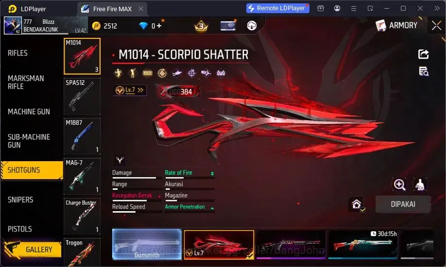 Free Fire Accounts Indonesia | Vault 73 | Gun M1014 Scorpio Shatter L image 5