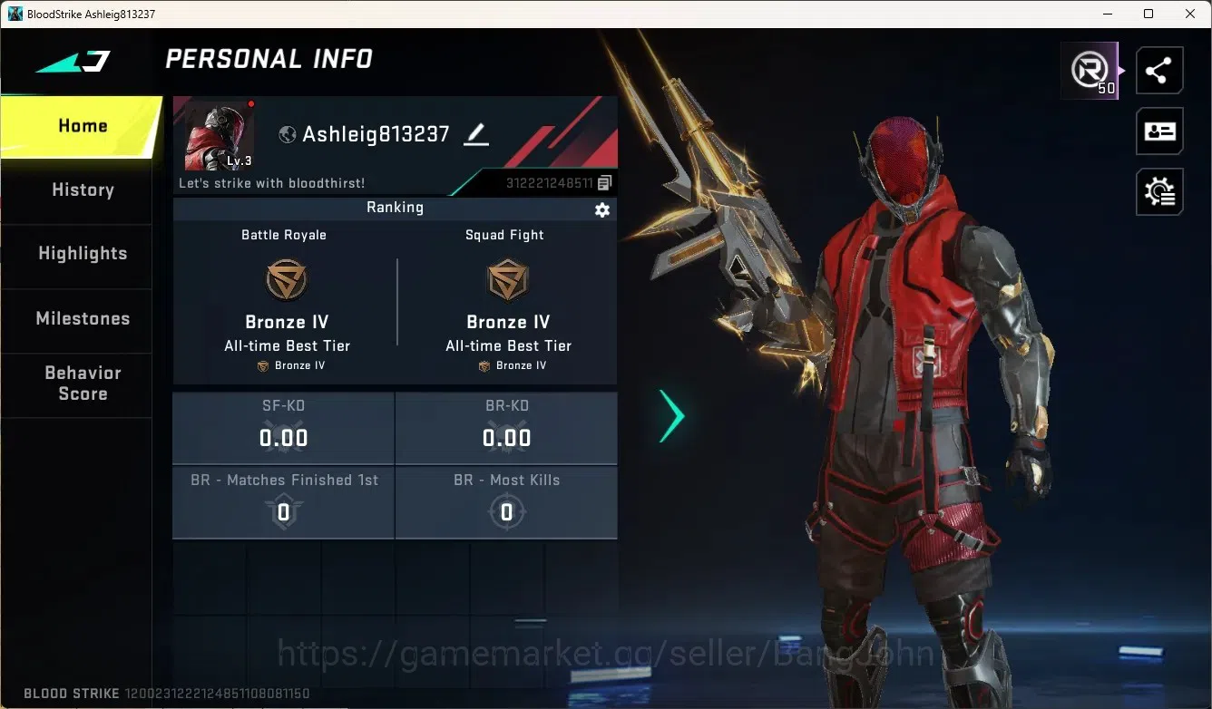 Blood Strike Accounts Others ASIA | 1 Legenary: AUG-Sunrise | 1 Ultra Gun | 1 Epic Name Changing Card | 2 Legendary 1