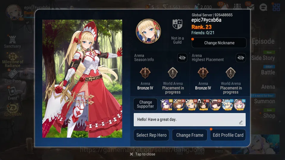 Epic Seven Accounts Others Global Unverif | 4 ML (TR Elvira,C Pavel,DK Sharum,TE Kayron)|PoH ON|SS 2K|Stigma 9.8K |Log 1