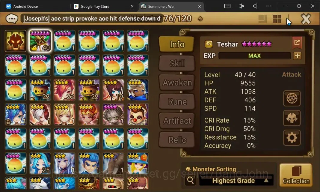 Summoners War: Sky Arena Accounts Starter GLOBAL | NB 5 TESHAR,Starter Gacha 115 12Y+160 11Y Scrool, 3 Legendary All 6