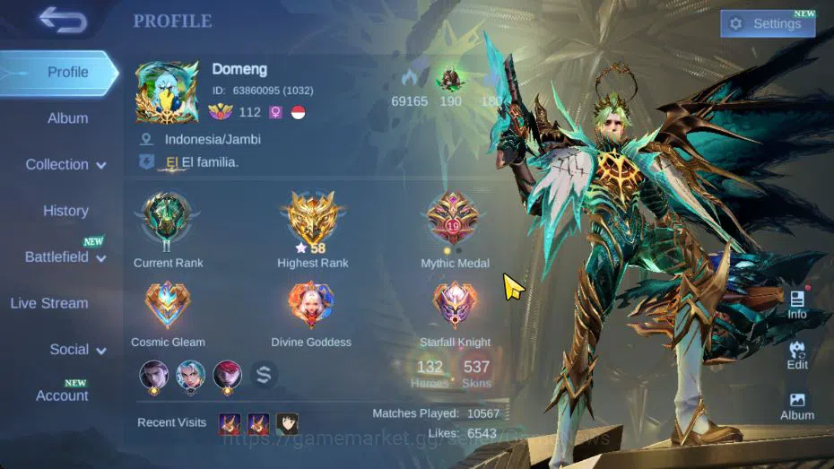 Mobile Legends: Bang Bang Accounts Hero 132|Skin 537|High Glory 58|Legend[Alucard,Gus image 2
