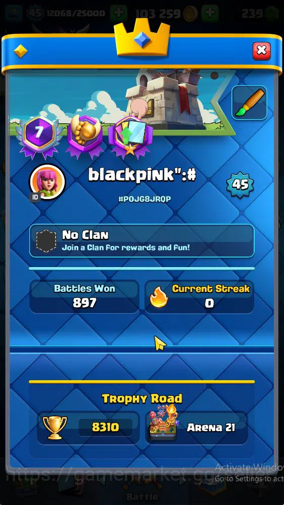 Clash Royale Accounts Midgame Lvl 45|Trophy 8310|KTL 14|Limited Skin|Card 121|9 EVO 8 Champ 21 Legendary 33 Epic,30 Rare,29 3