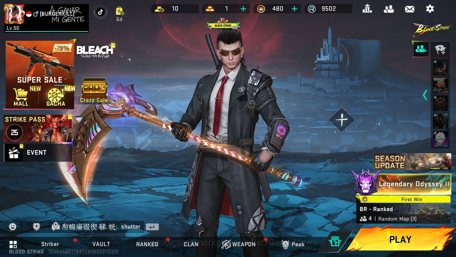 Blood Strike Accounts ASIA|2 ETERNAL(ZERO-ODA,Byakuya)1MELE(Scythe-Sands image 5