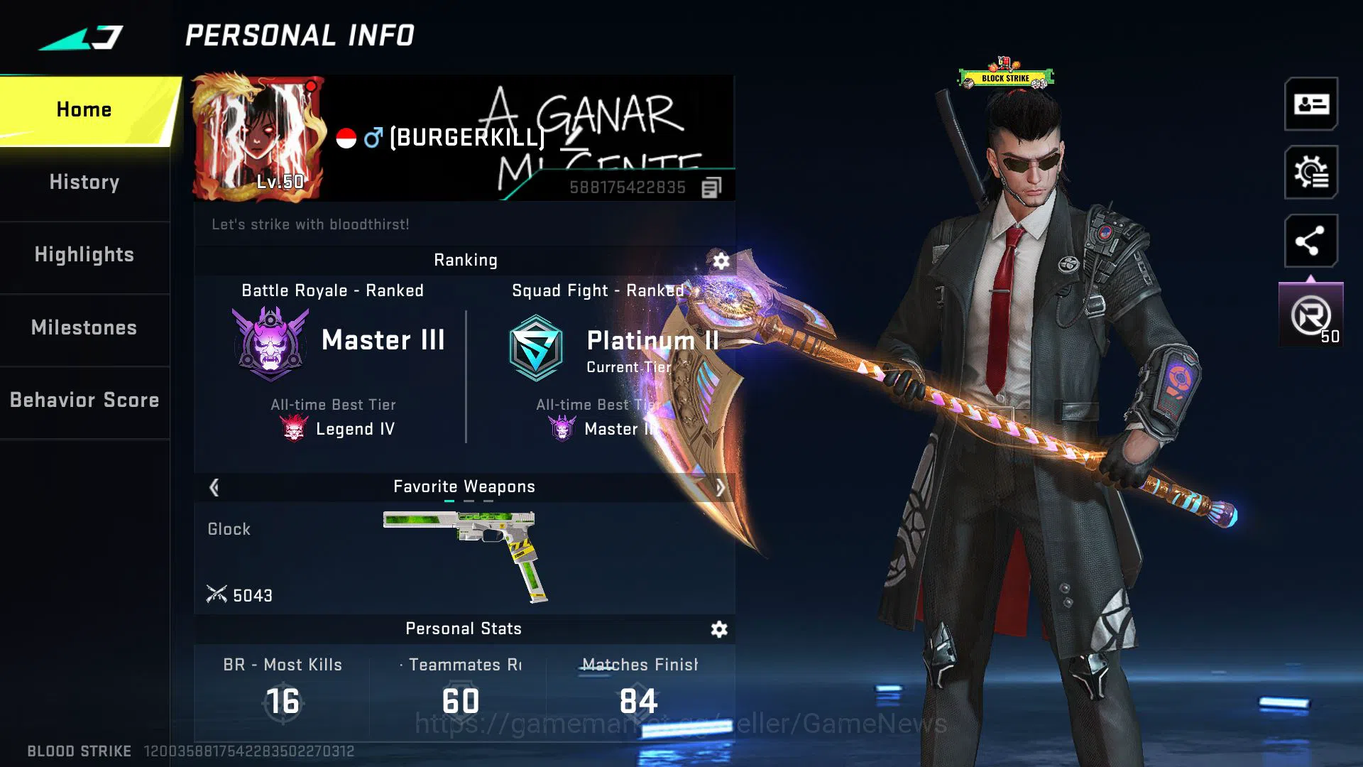 Blood Strike Accounts ASIA|2 ETERNAL(ZERO-ODA,Byakuya)1MELE(Scythe-Sands image 6