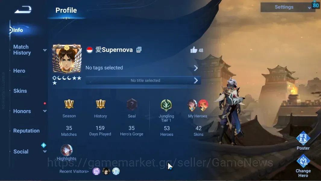 Honor of Kings Accounts Hero 53 Skin 42|Account with Legend Skin(Yao)+Epic image 2